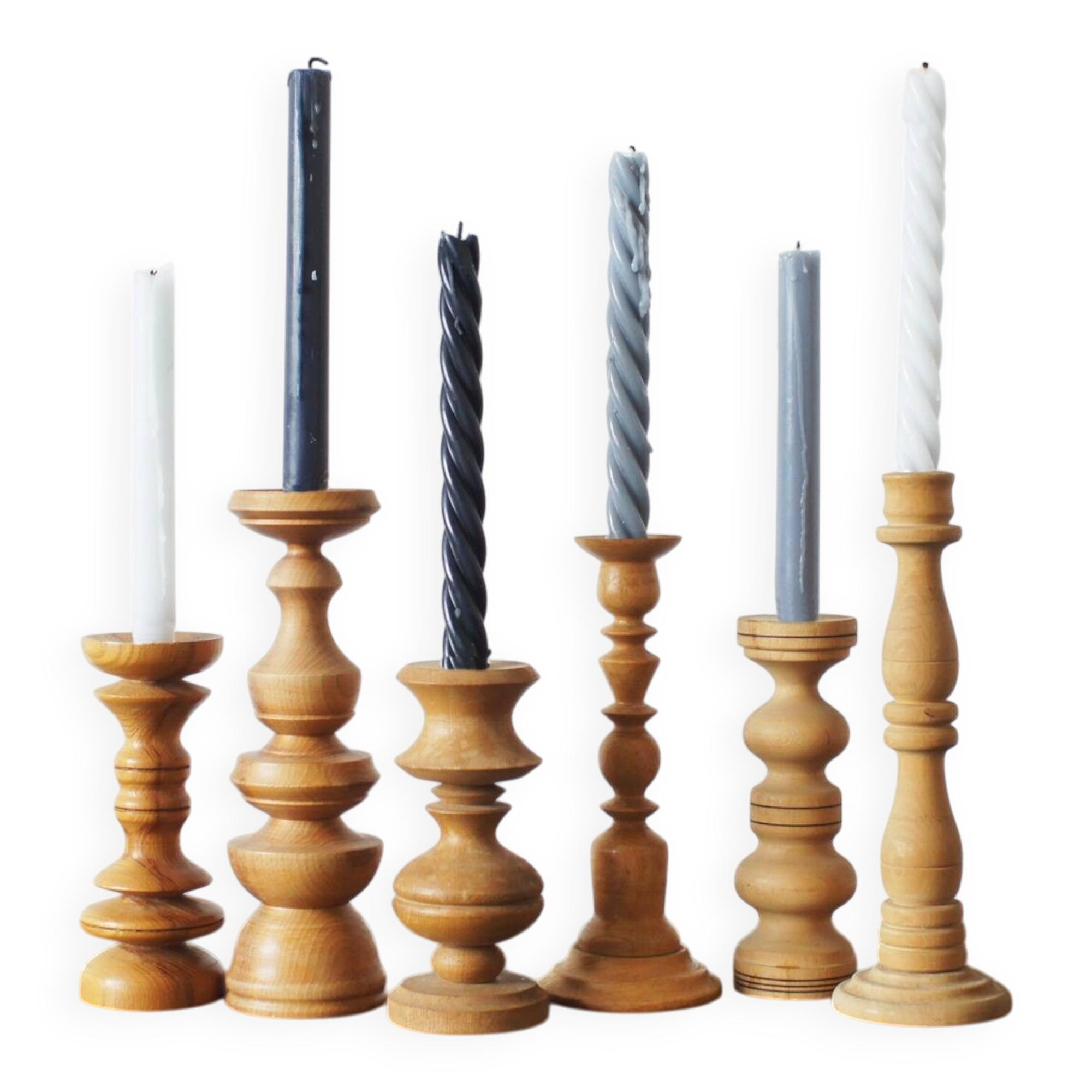 Scandinavian Wooden Candleholders, Set of 6