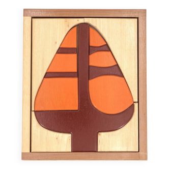 Puzzle graphique en bois " arbre ", années 70
