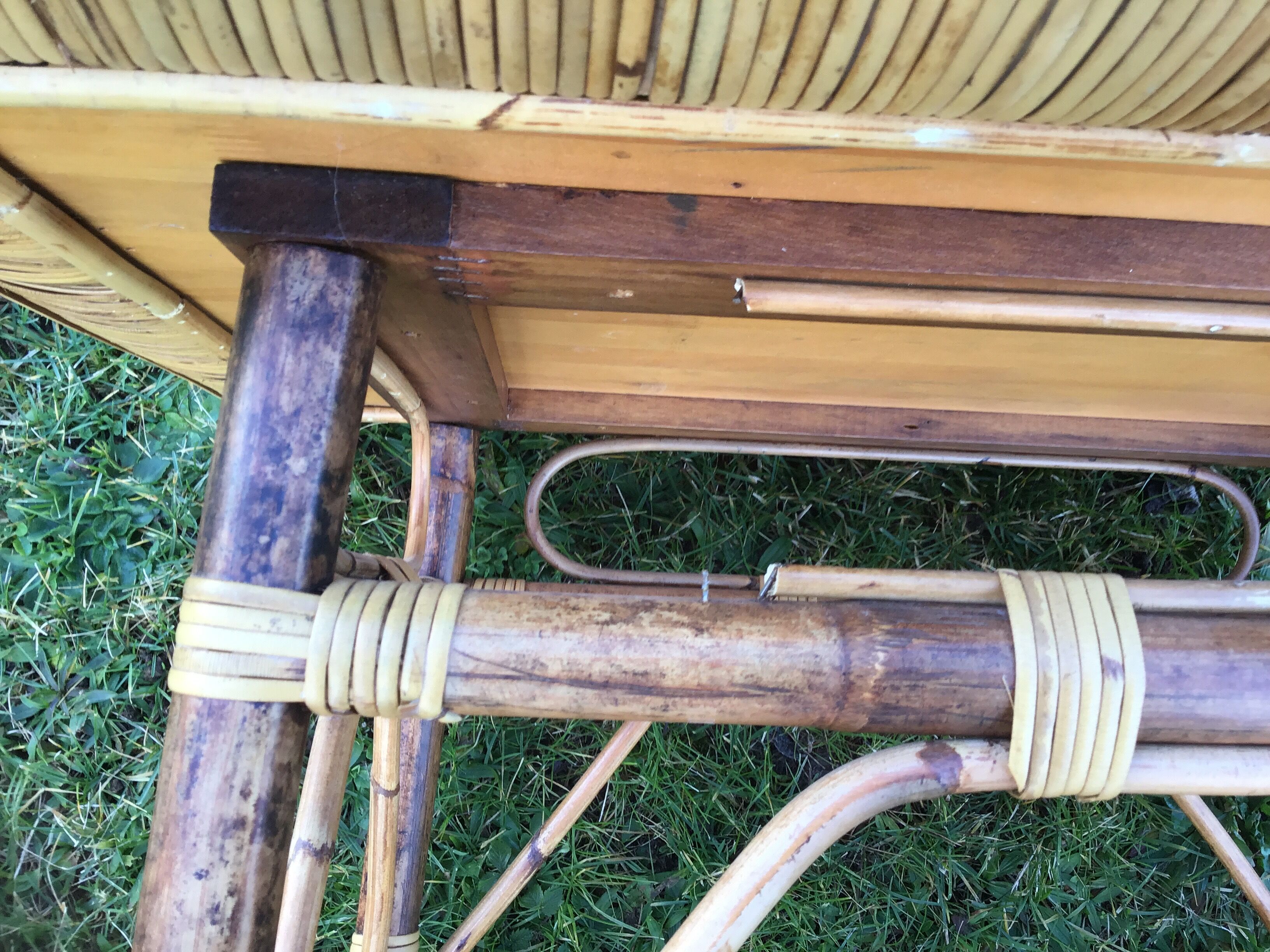 Table serves vintage two-coloured wicker rattan