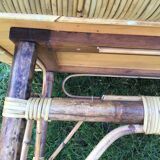 Table serves vintage two-coloured wicker rattan