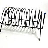 Porte-revues vintage en métal laqué noir – Design 1950s multicolore