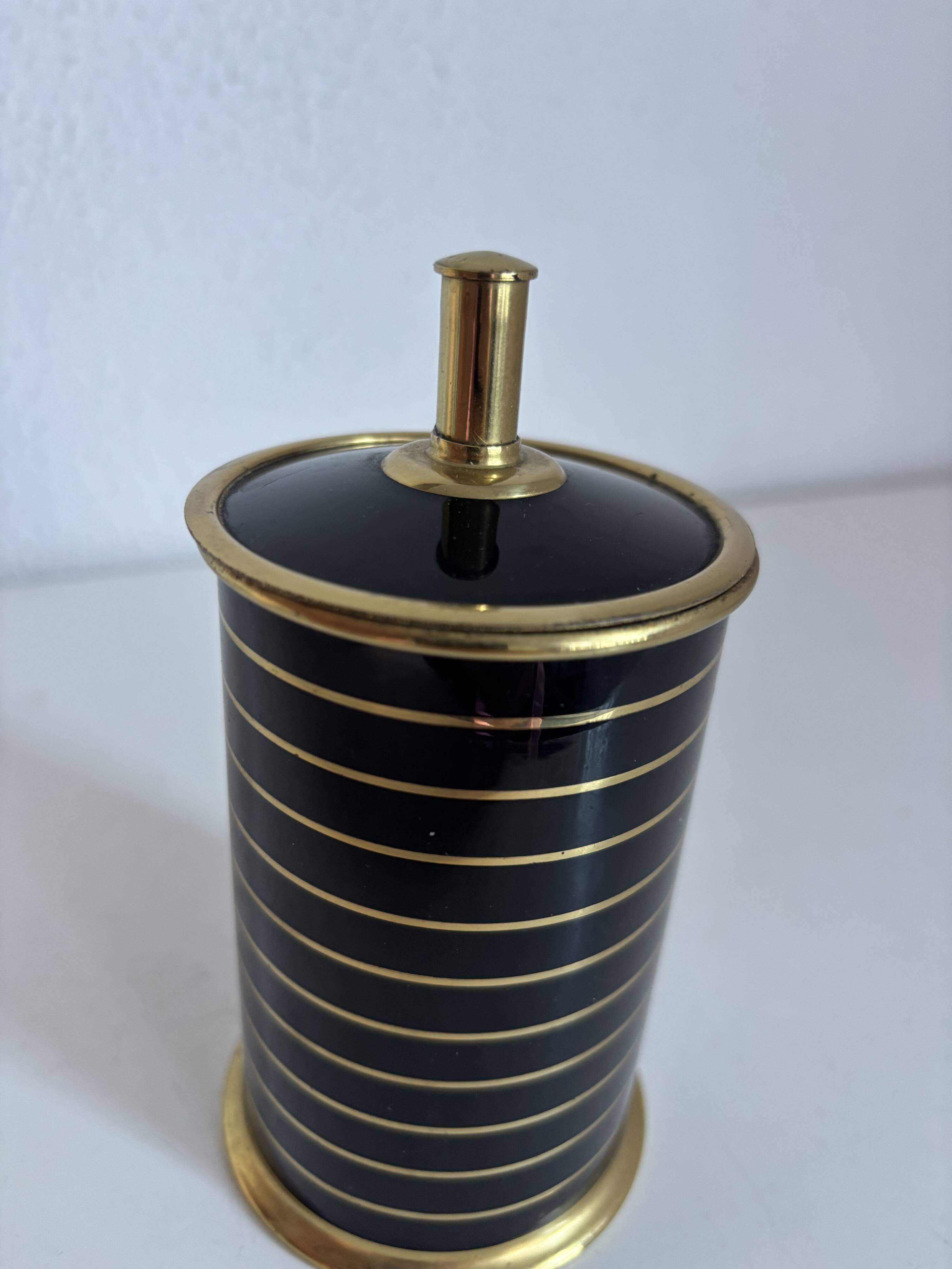 Vintage 1960 black cigarette case with golden stripes - 14 x 7 cm