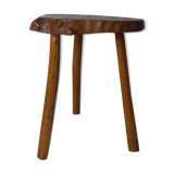 Brutalist side table tripod in vintage wood