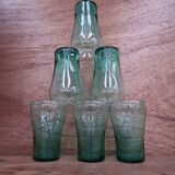 Set of 6 green glass glasses 1970