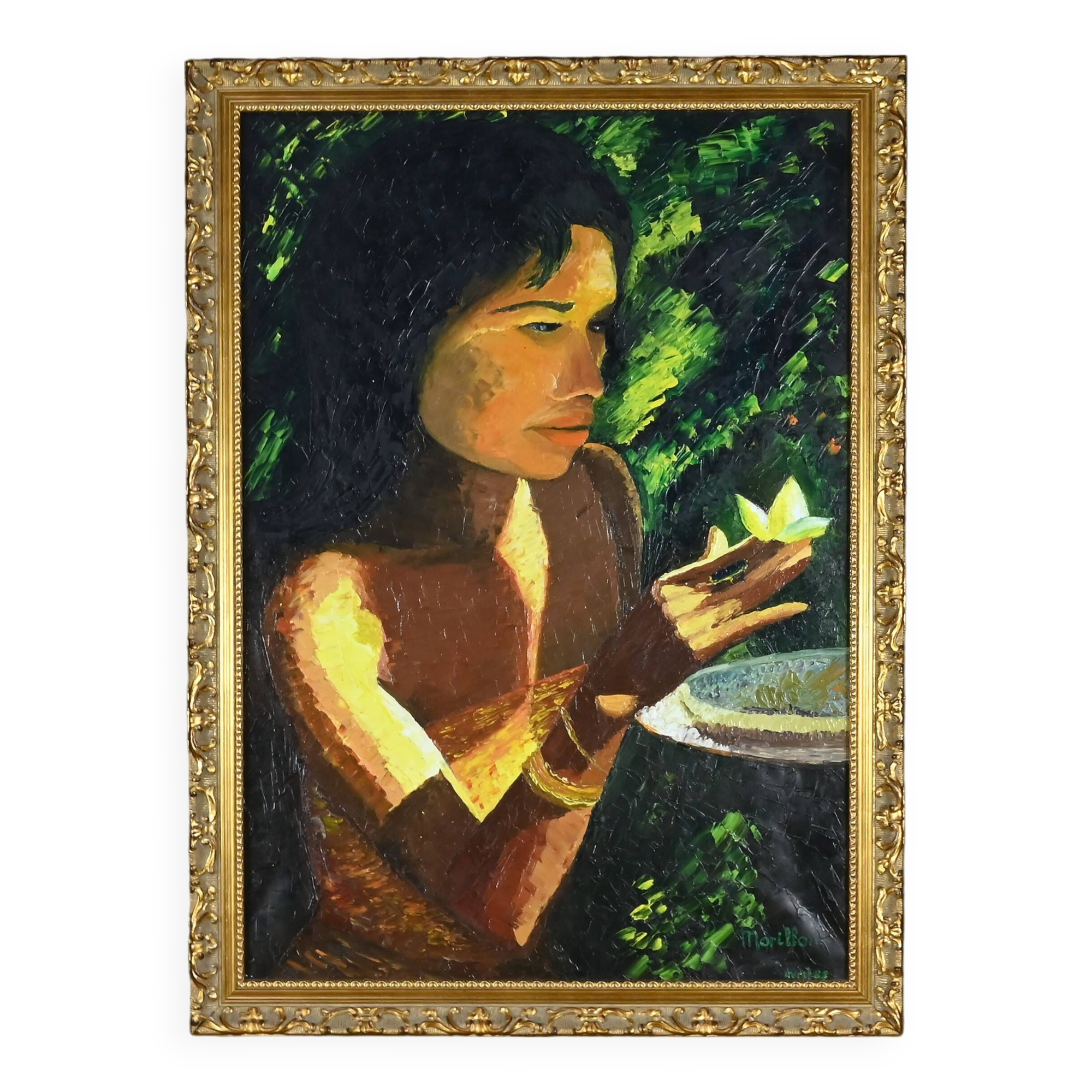 Important Oil on Canvas “La Tahitienne” signed Morillon – 1985