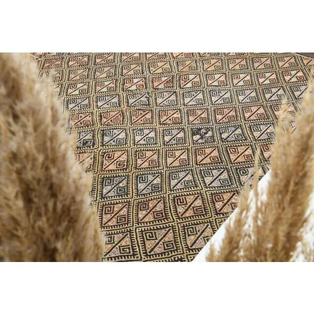 1970s vintage Turkish Oushak handmade wool cotton beige runner rug 185x212