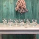 Six glasses old flowers and birds