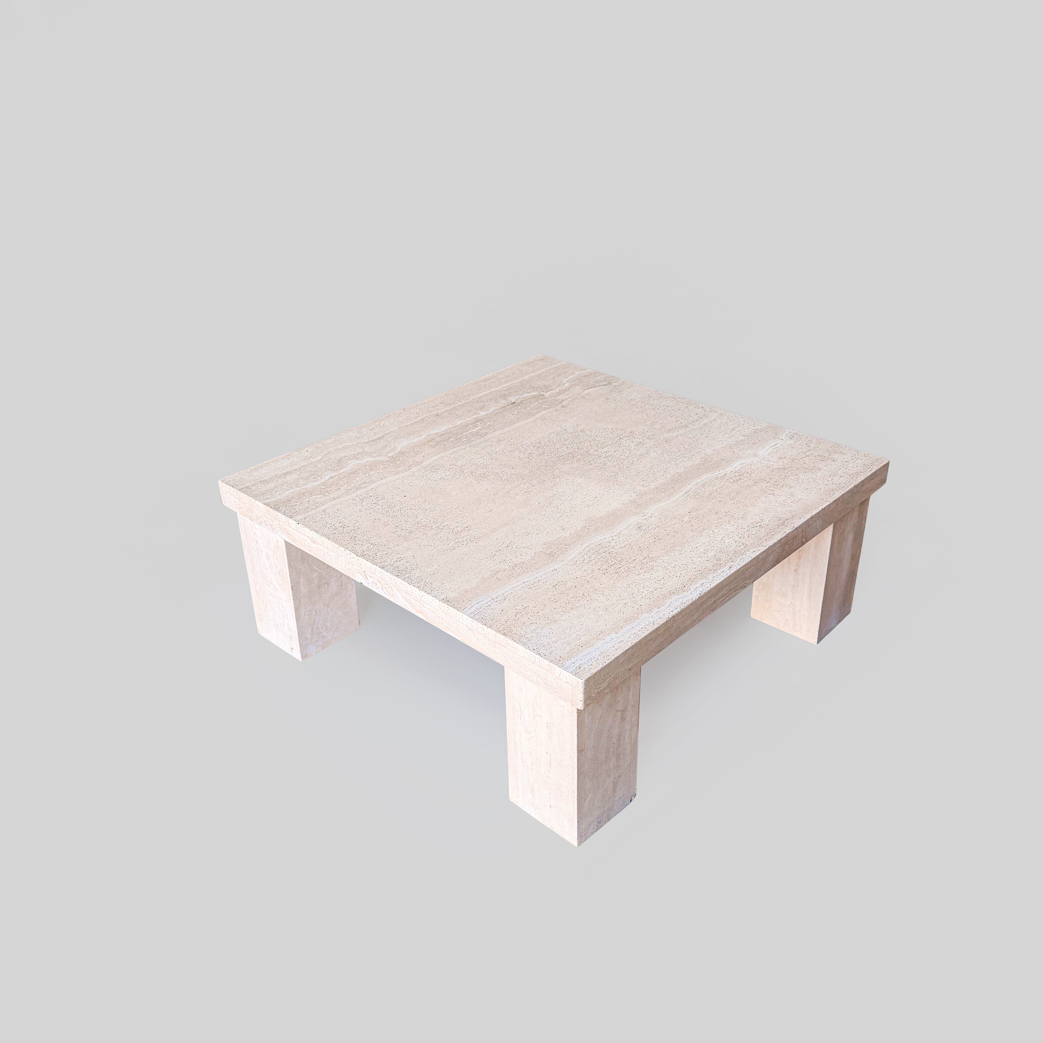 Vintage travertine square coffee table, 1980s.