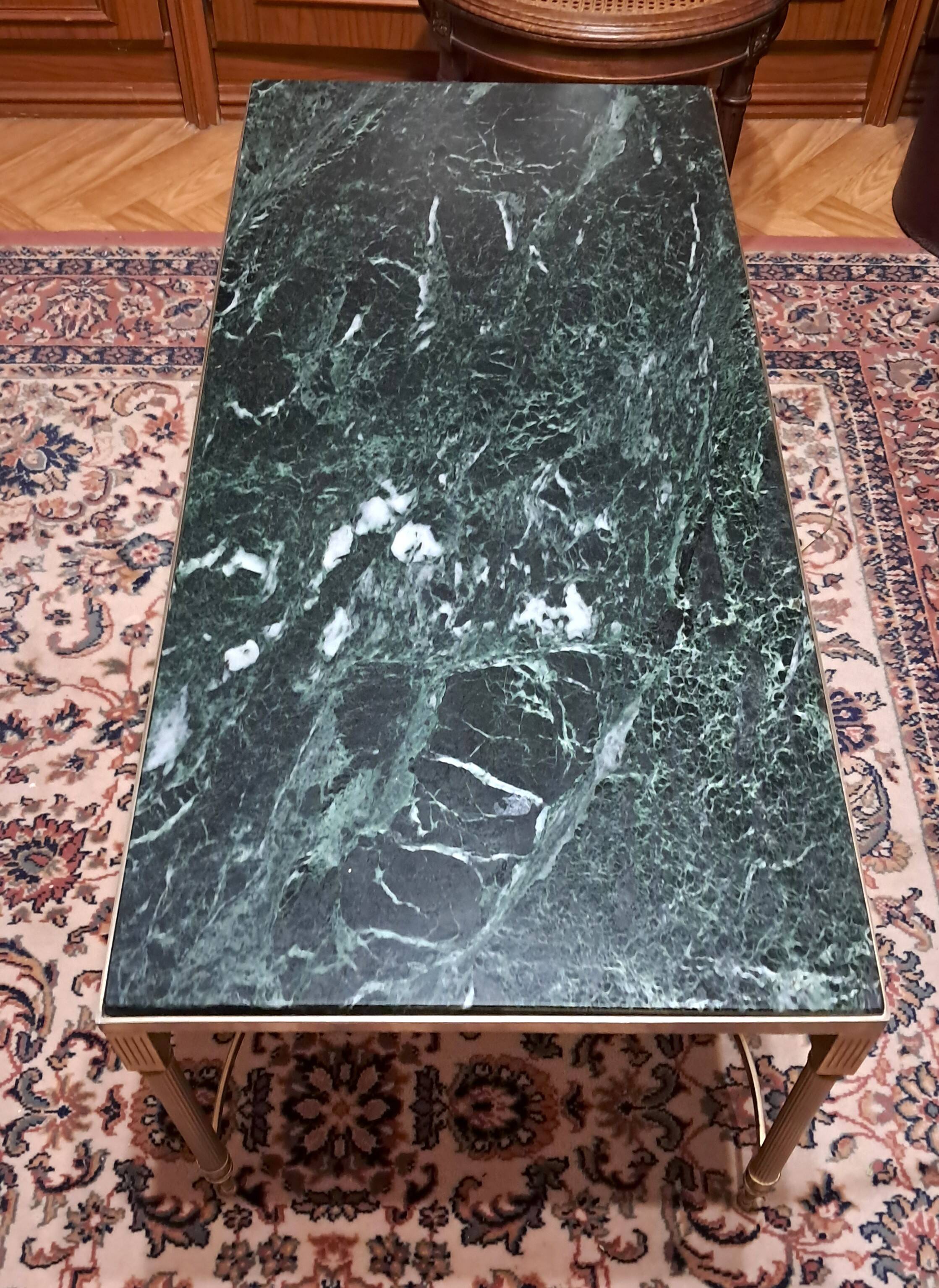 Coffee table in brass and veined green marble from the 1960s.