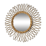 Sun mirror in woven rattan. 50cm. 1960.