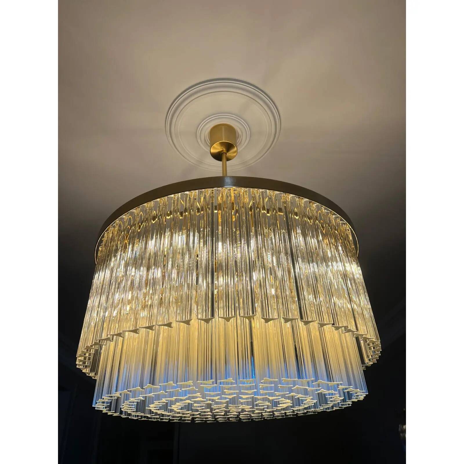 Murano Glass Chandelier with Clear Triedo Glass Italian Pure Art