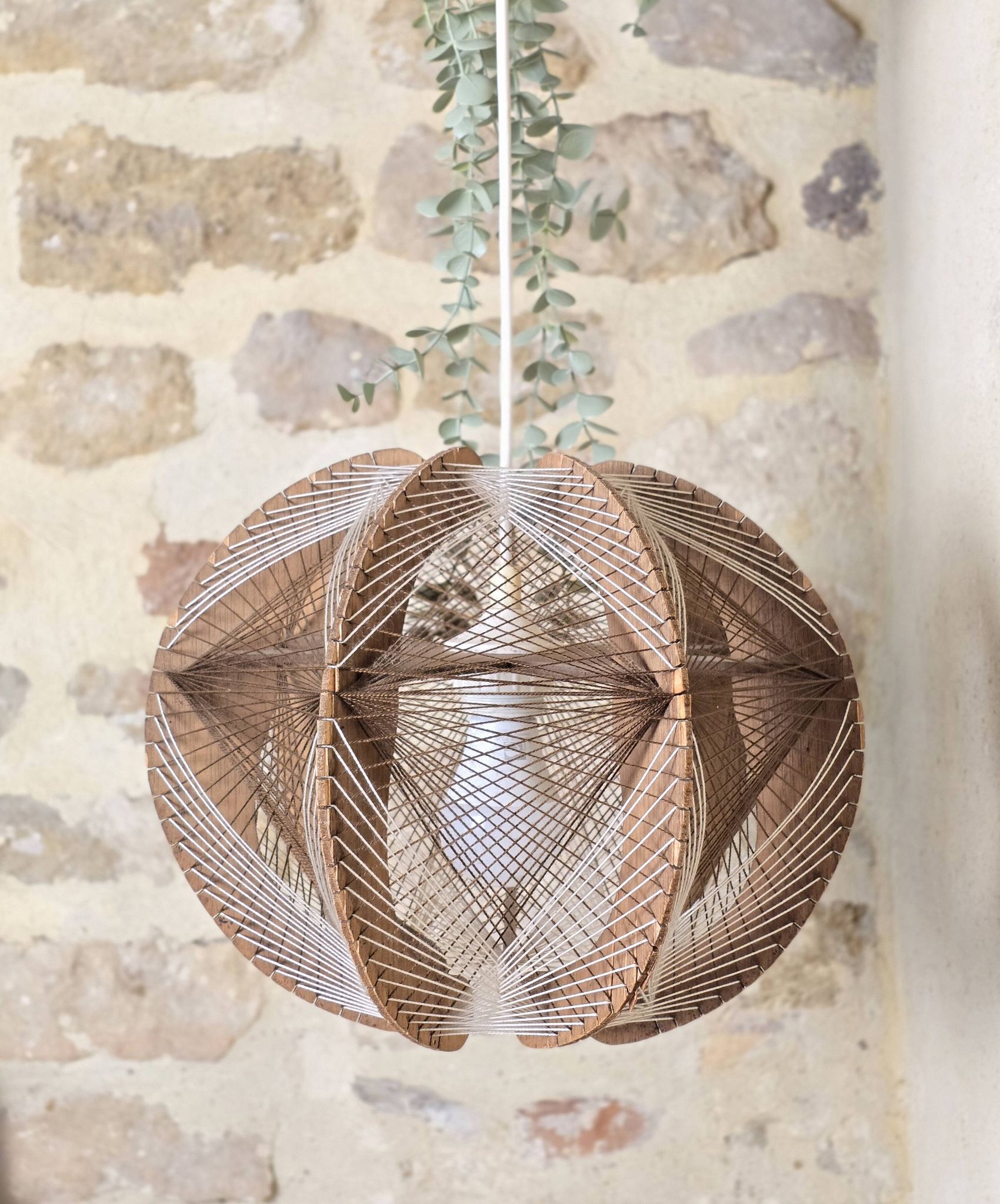 Vintage Scandinavian suspension string art wood and thread – 1970s design