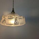 Vintage pendant light in molded glass and brass