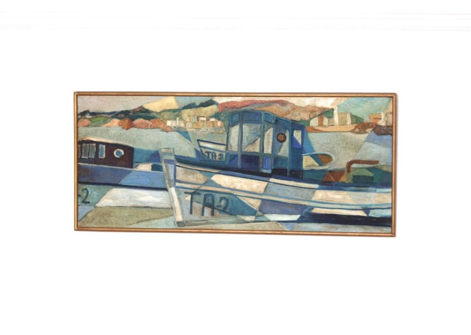 Original  Swedish Oil on Canvas – “Boats” by Kjell Lindberg – Vintage