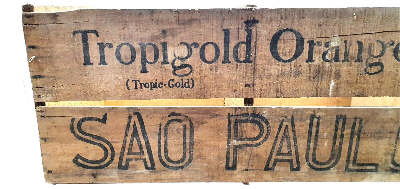 Old wooden advertising box Tropigold oranges Sao Paulo vintage