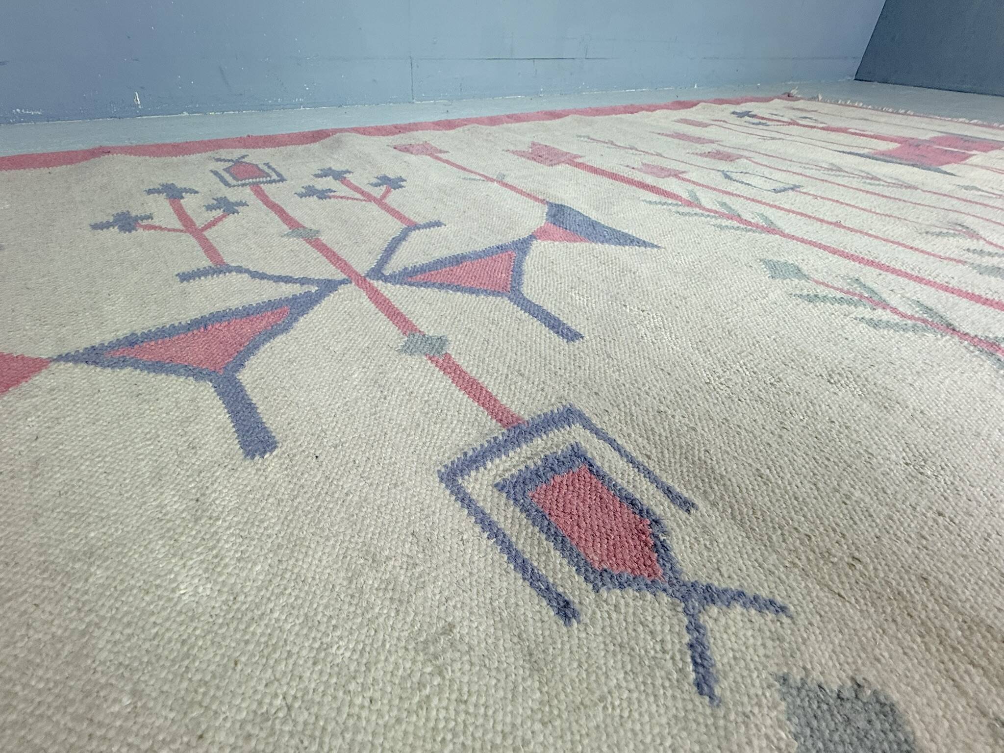 Vintage kilim rug, wool and cotton, folk art style, Poland, 1970s