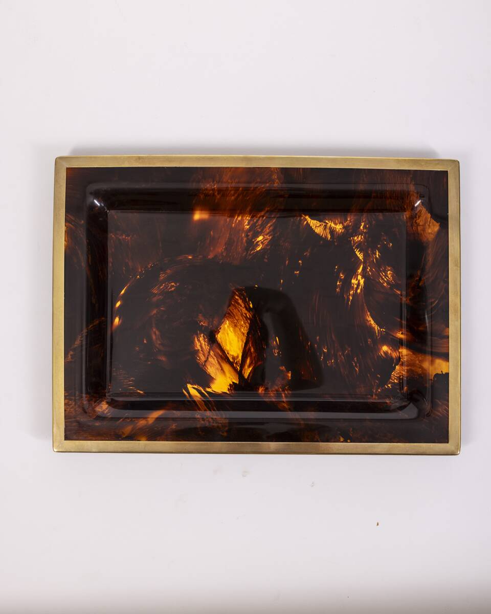 Vintage Italian Brass and Acrylic Glass Tray, 1970s
