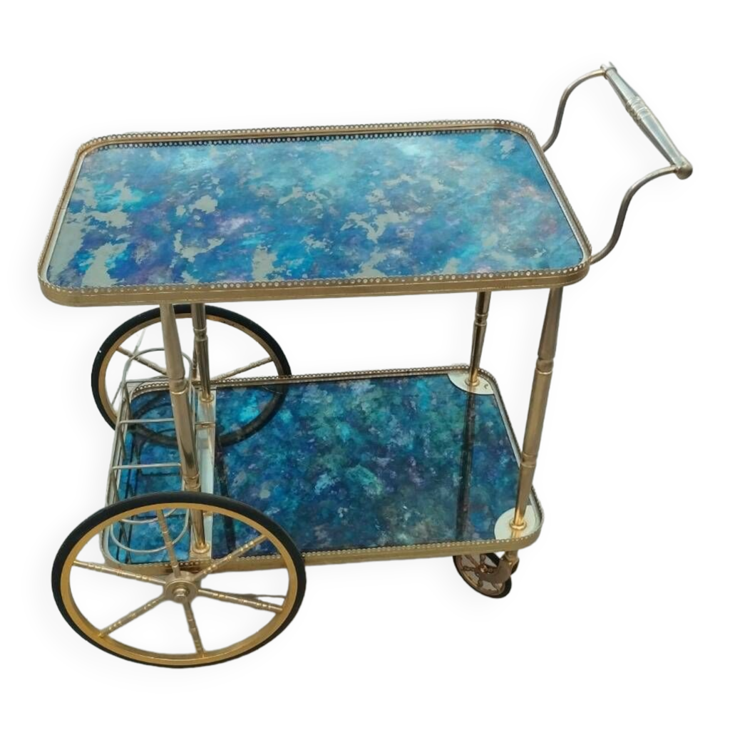 Desserte Roulante Vintage Années 50 Pliante Vert Bouteille (Formica/métal)
