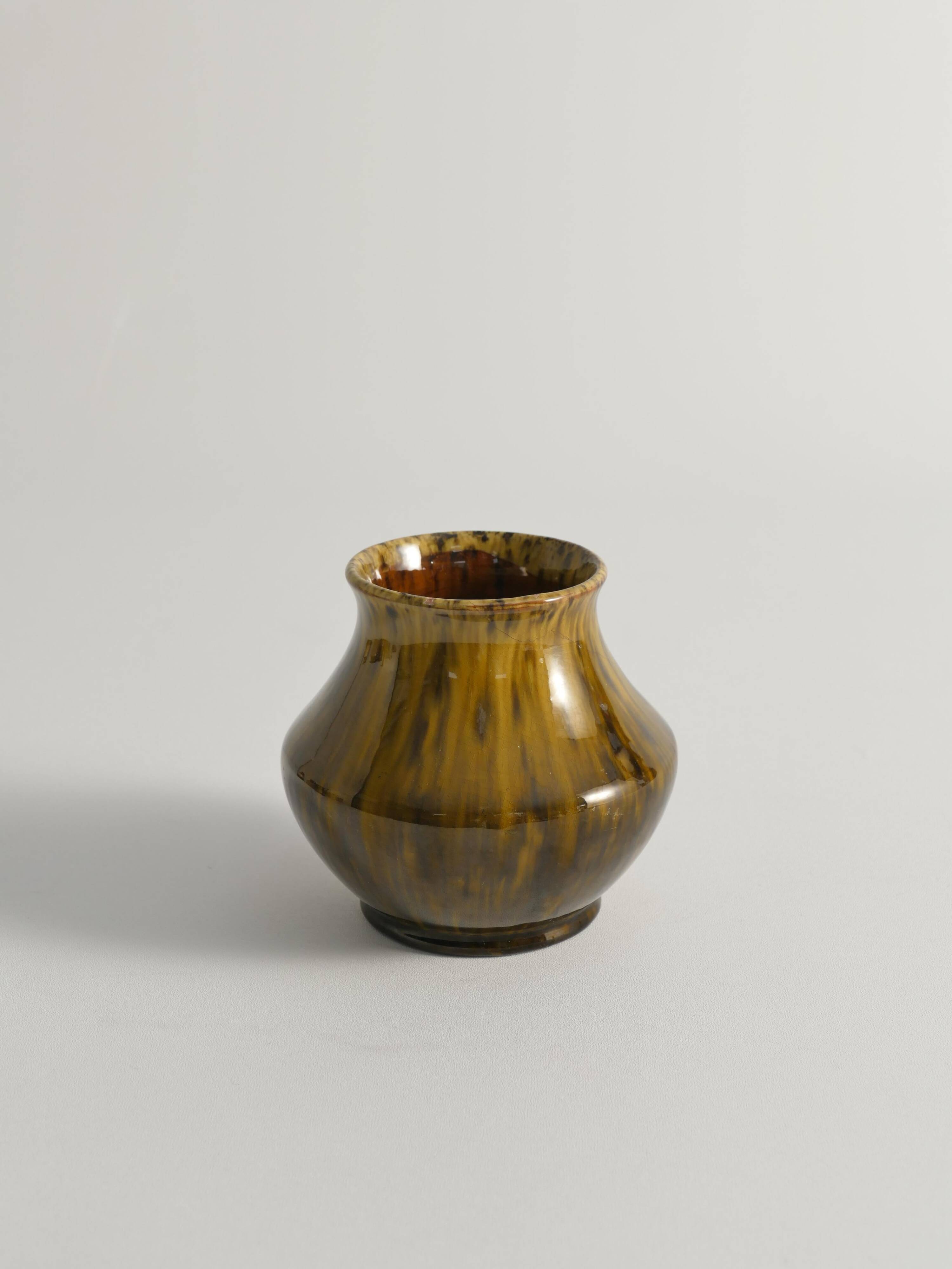 Scandinavian Modern Black and Olive Glazed Ceramic Vase Nittsjö Keramik, 1960s