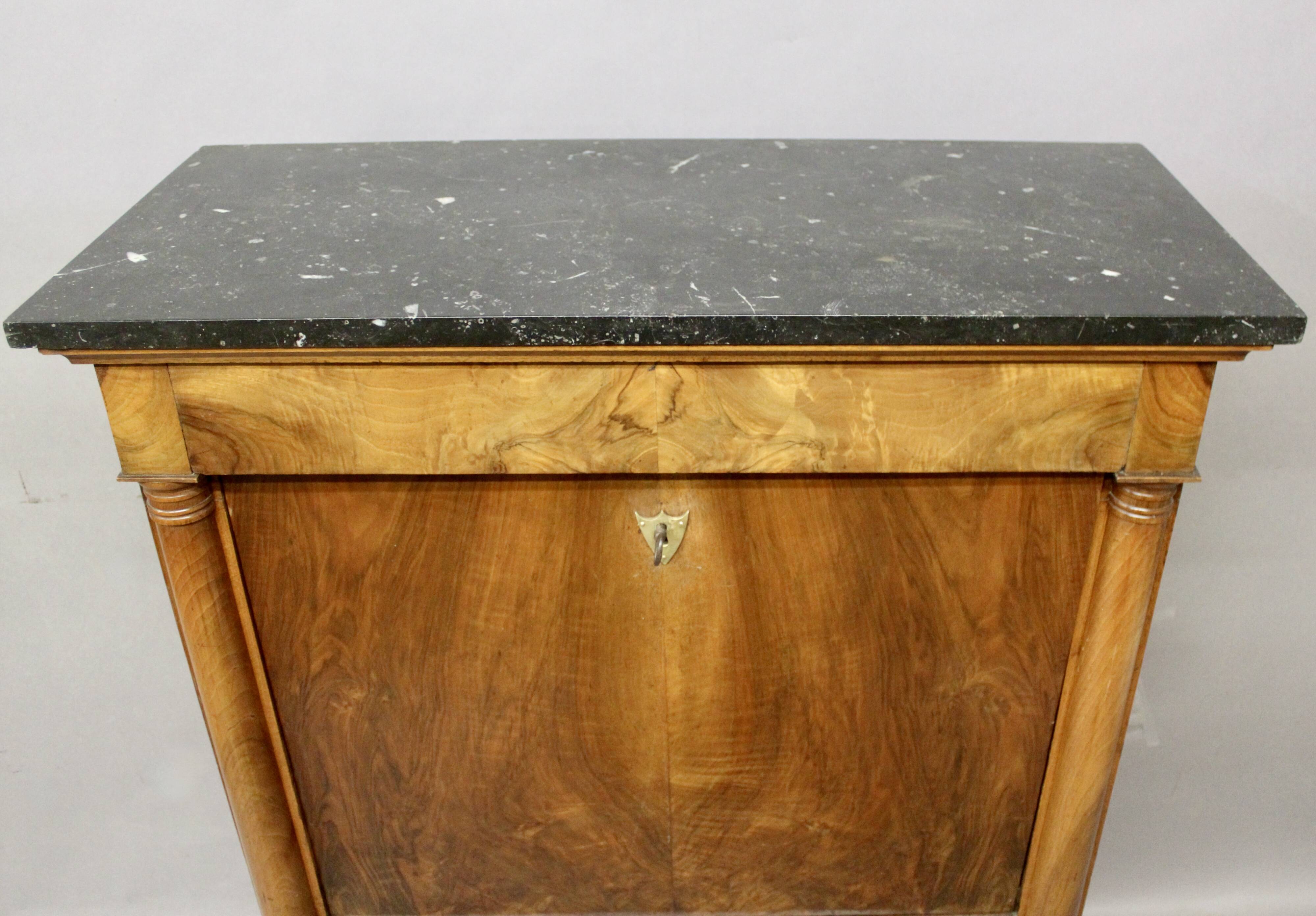 Empire secretary desk in walnut with black marble top