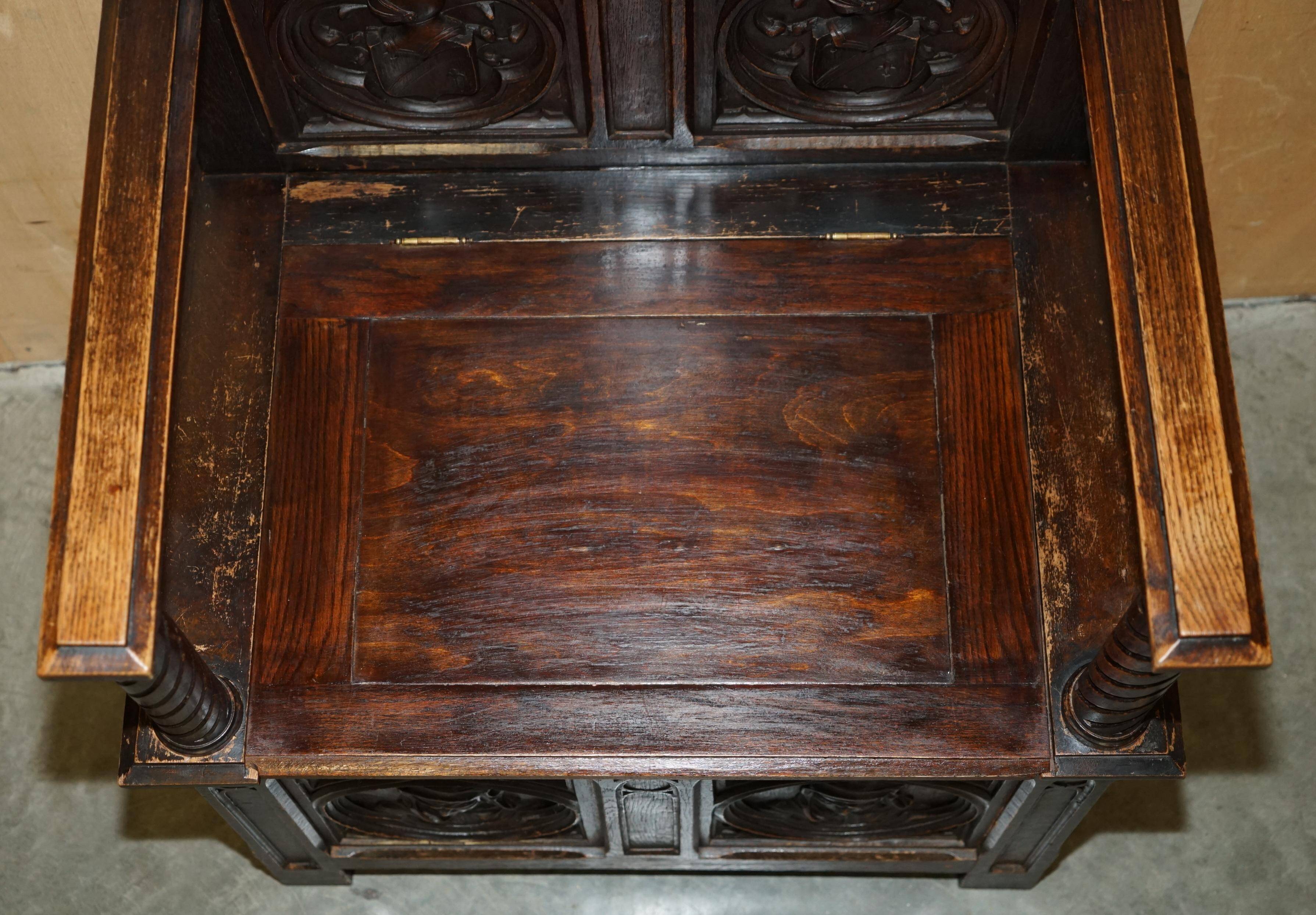 Gothic Jacobean hall chair finely carved from the Victorian era around 1860.