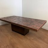 Brutalist coffee table, hammered copper 70 – in the style of H. Lilienthal.