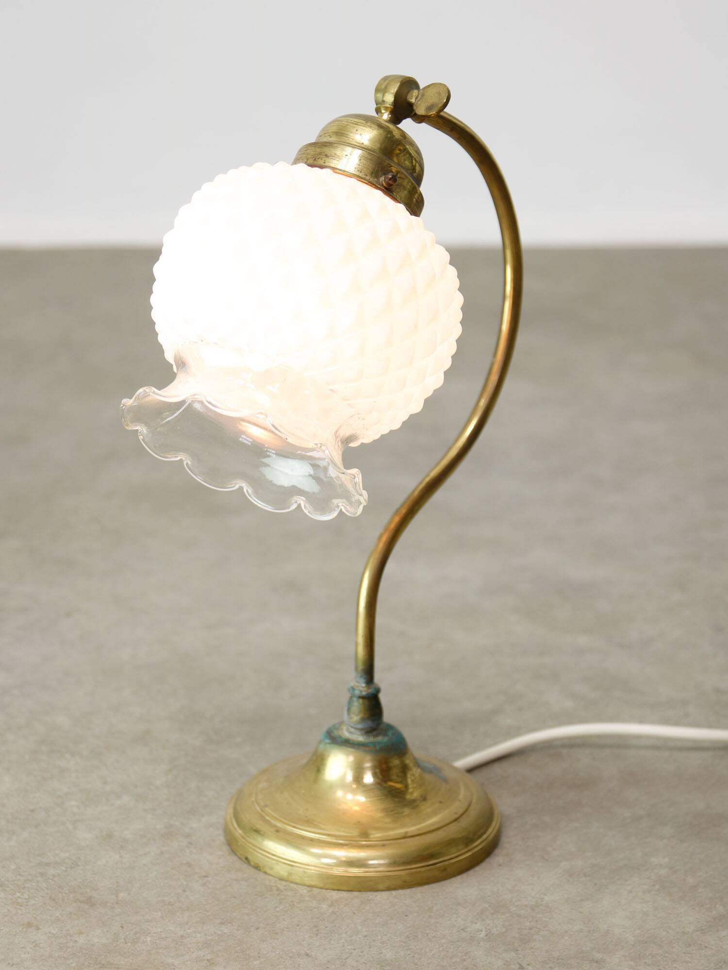 Mid Century Italian Table Lamp in Brass and Etched Glass