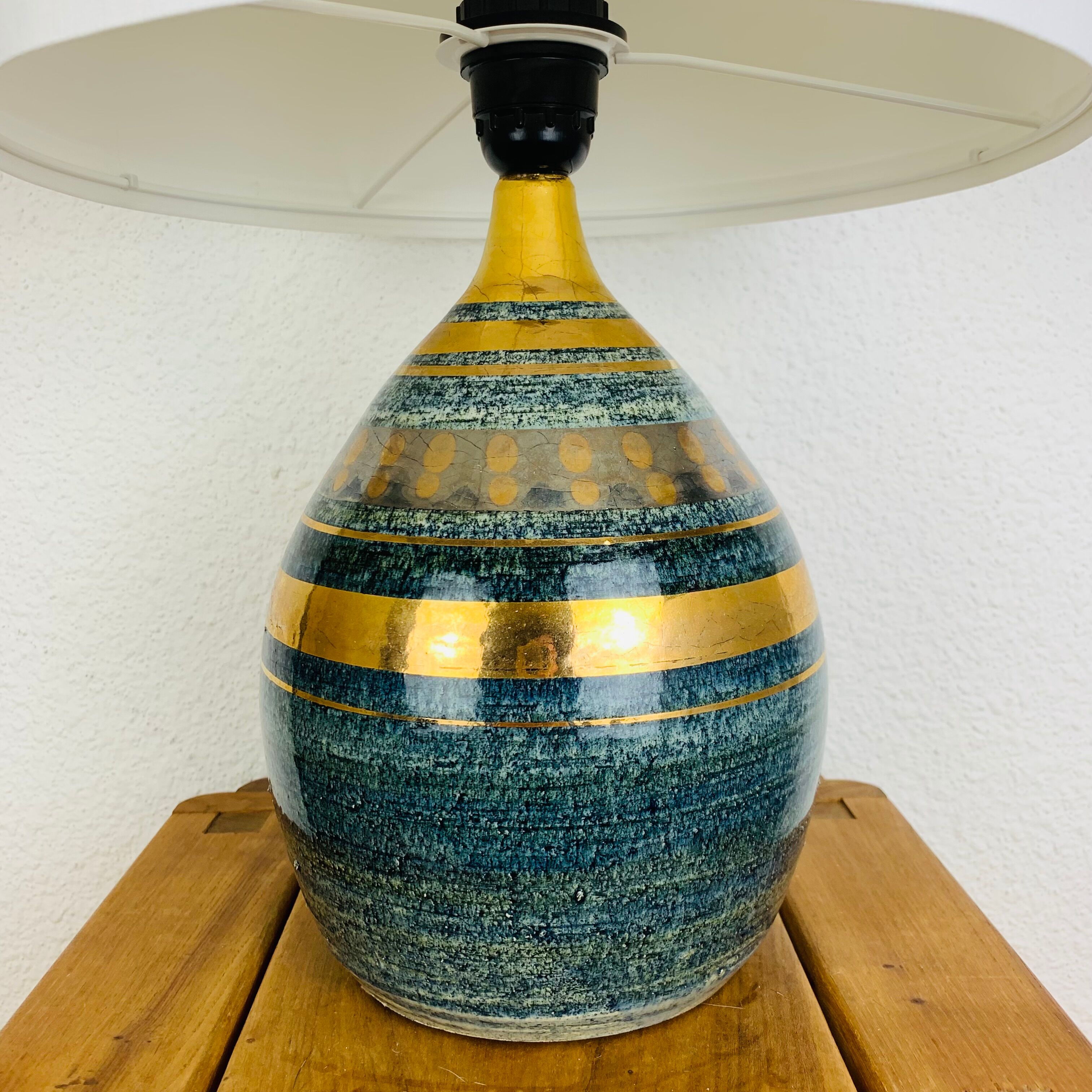 Lamp Georges Pelletier workshop La Roue in Vallauris, blue and gold ceramic
