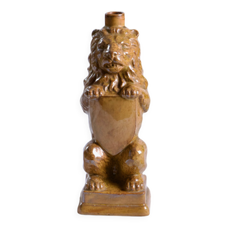 Vase - Bouteille ancienne zoomorphe lion en grès émaillé signée Gps