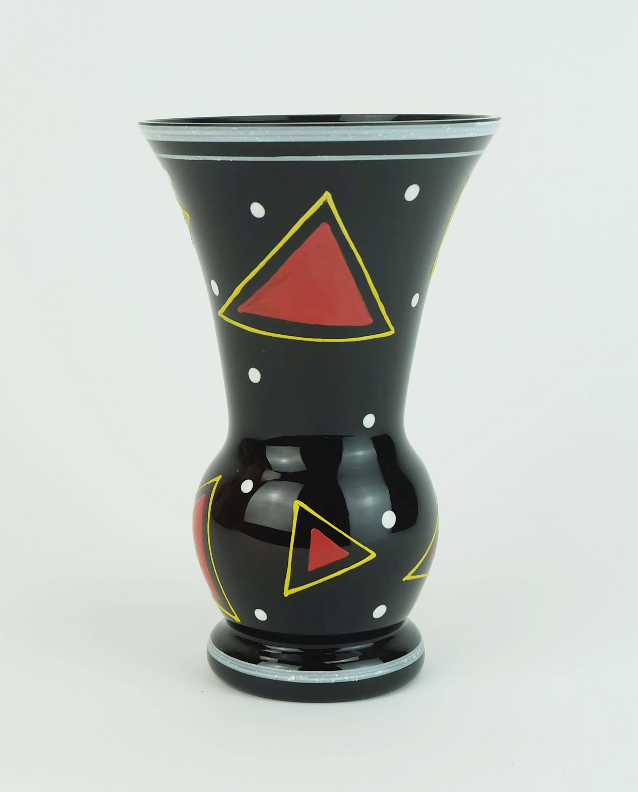 glass VASE hyalith glass black glass abstract decor enamel painting 1950s