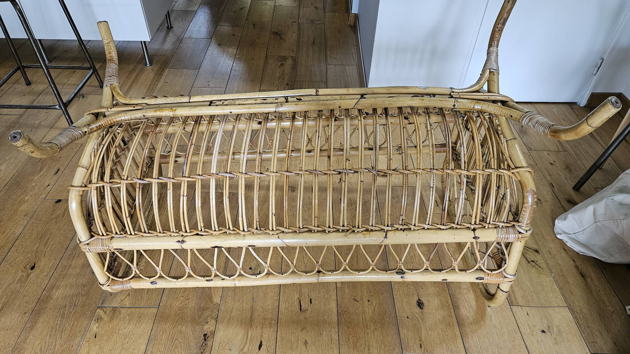 Vintage rattan and bamboo baby bed / cradle