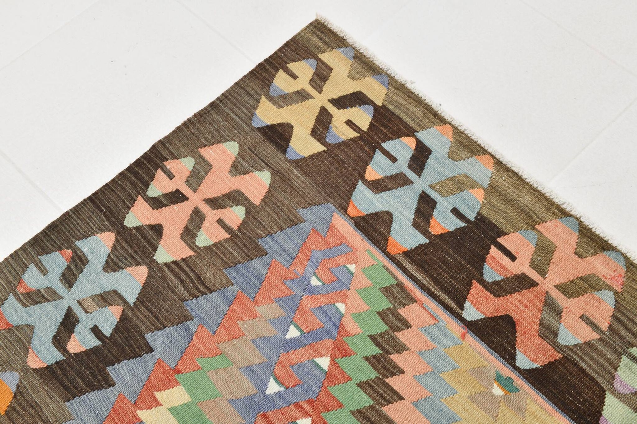 7x10 Multicolor Vintage Kilim Rug, Pattern Kilim Rug, 207x311 cm