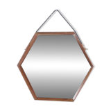Octagonal Scandinavian teak mirror from the 1960s