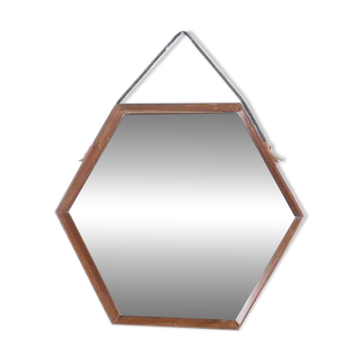 Octagonal Scandinavian teak mirror from the 1960s