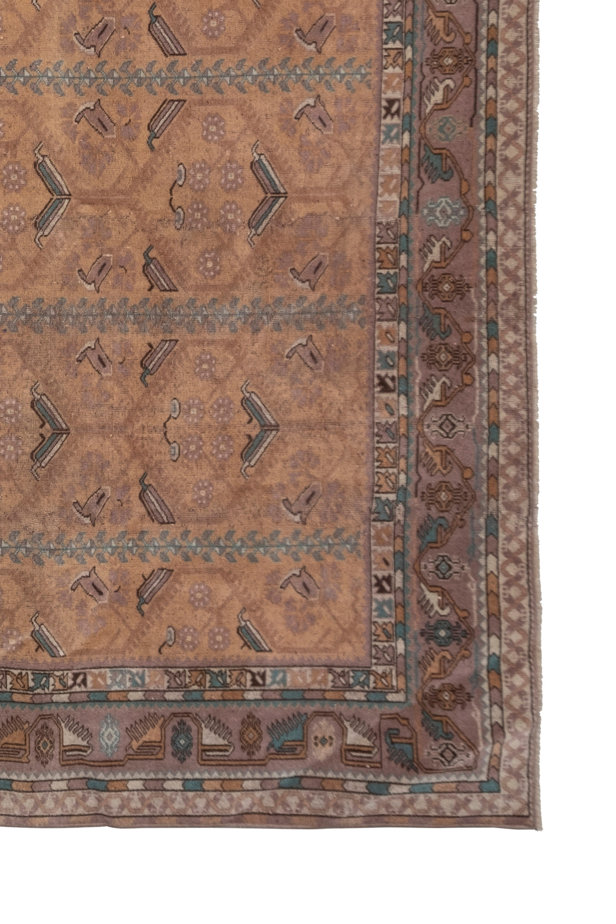 Turkish Oushak Rug With Floral Border, 1970s