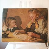 Reproduction of a painting the lady who shows the cards a little girl signed