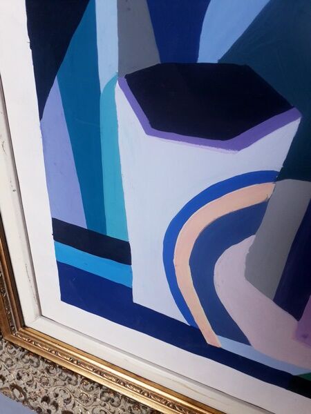 Cubist gouache painting, still life, anonymous 1970