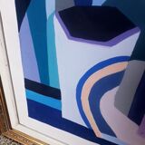 Cubist gouache painting, still life, anonymous 1970