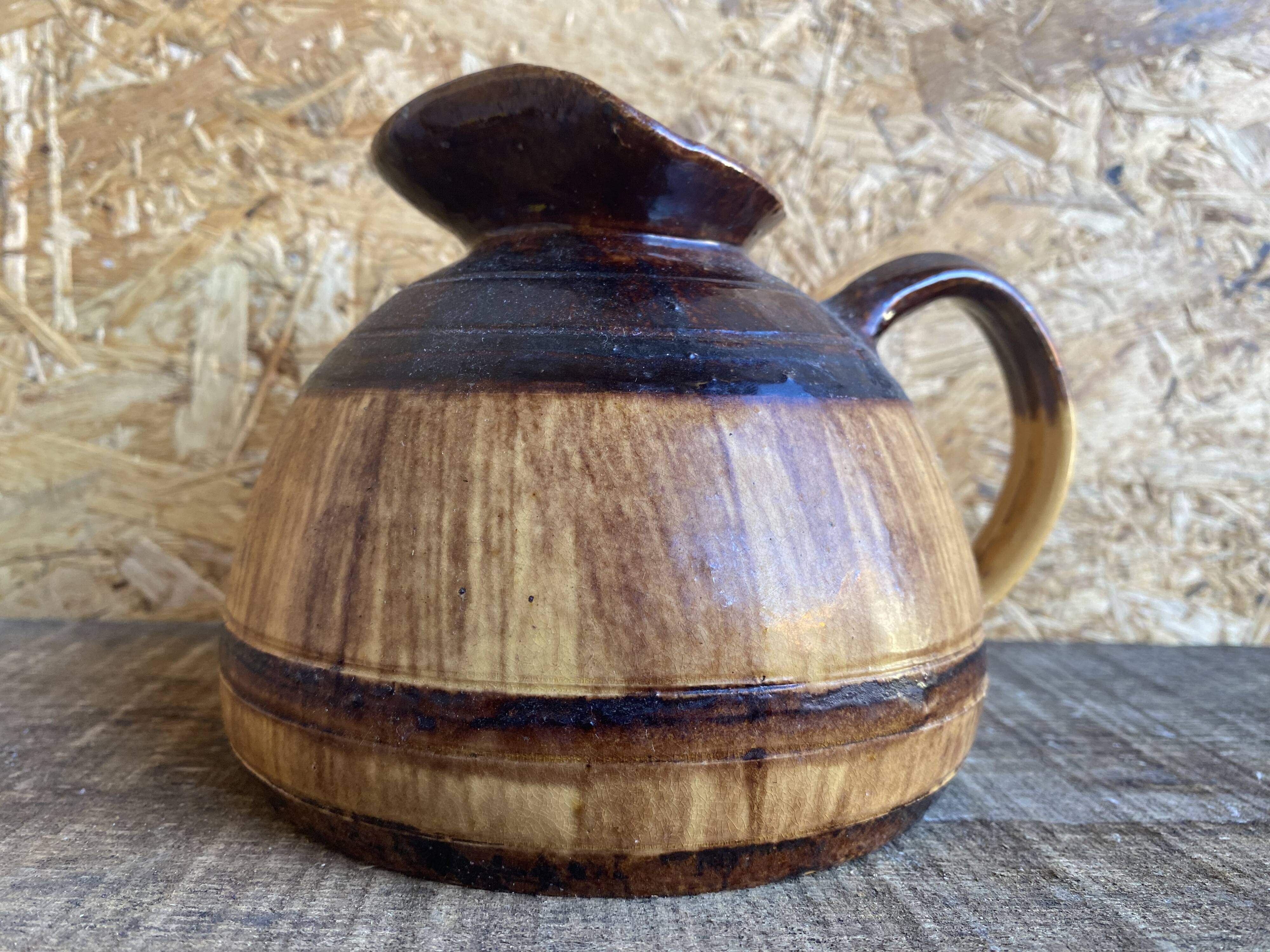 Old Terracotta Pitcher Barrel Shape Vintage Kitchen #D972