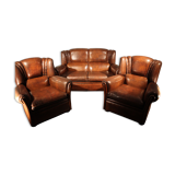 Set of 3 armchair, english leather, 1950s