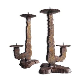 Pair of brutalist candlesticks