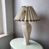 Vintage ceramic table lamp with pleated lampshade 1980
