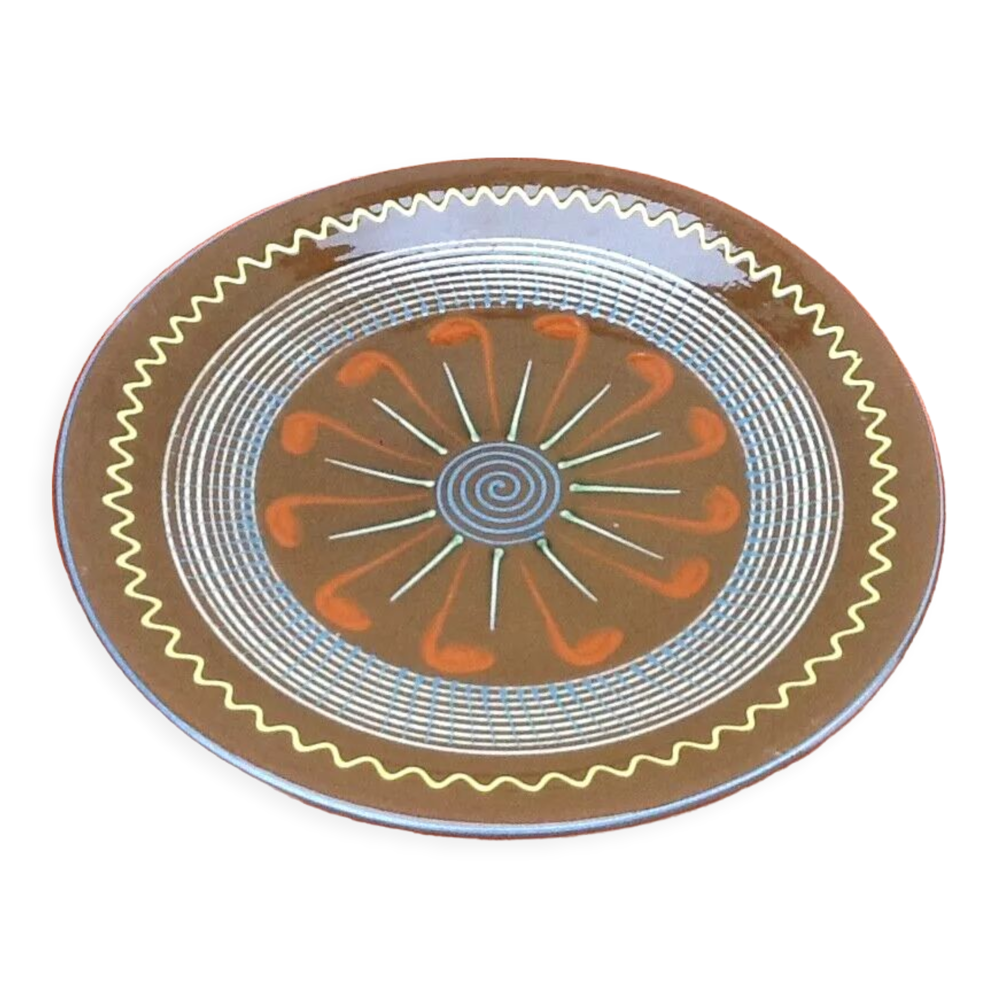 Puigdemont dish Enamelled polychrome terracotta with decoration spirals 1960s