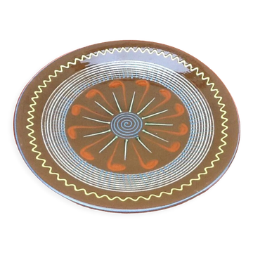 Plat Puigdemont terre cuite polychrome émaillée à décor spirales années 1960