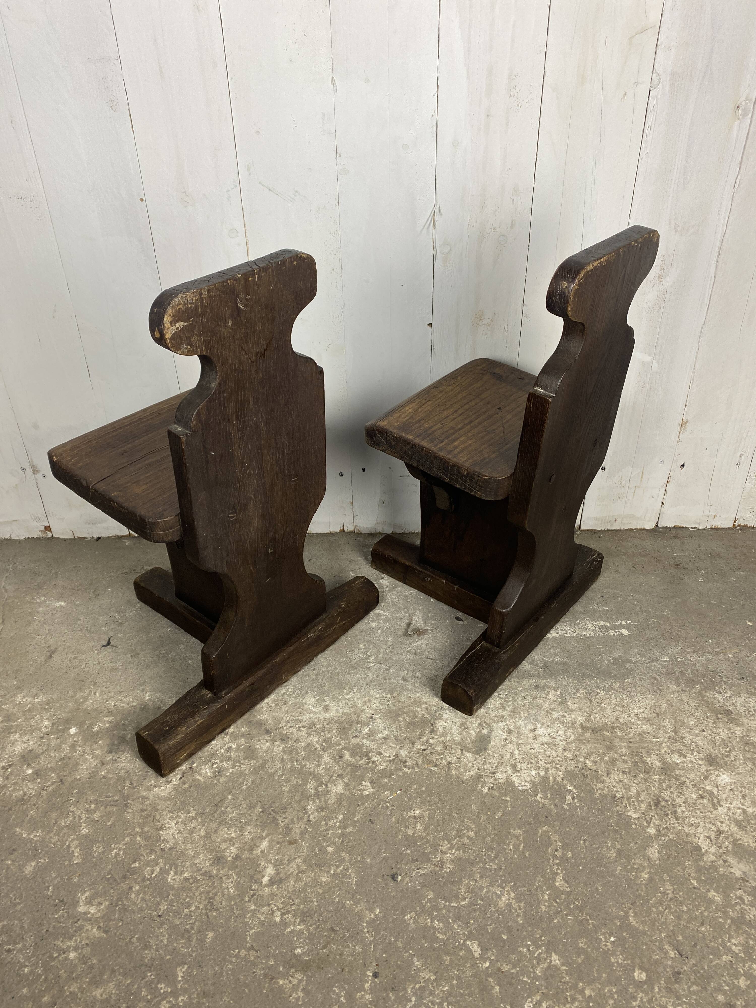 Pair of brutalist oak stools