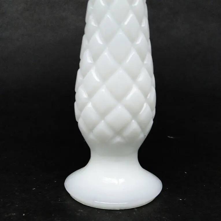 Latticino mid-century modern vase, white glass, Ząbkowice, Poland, 1970s