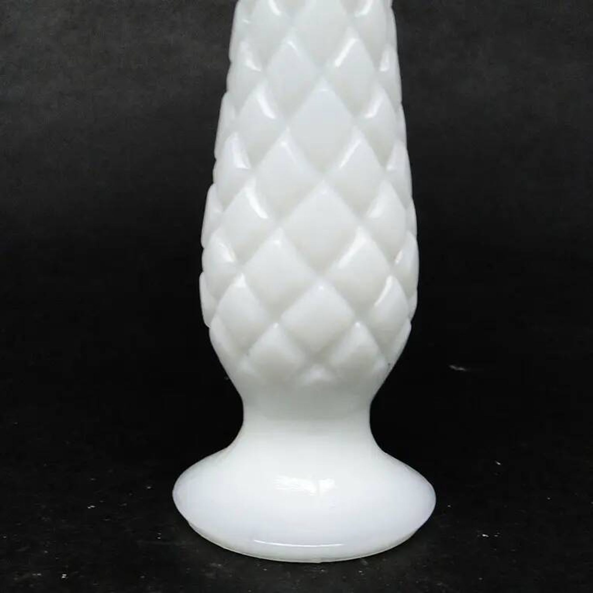 Latticino mid-century modern vase, white glass, Ząbkowice, Poland, 1970s