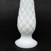 Latticino mid-century modern vase, white glass, Ząbkowice, Poland, 1970s