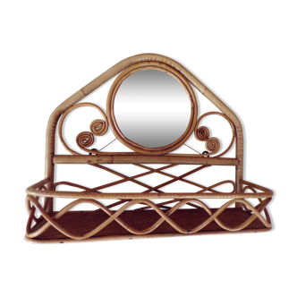 Rattan shelf with mirror