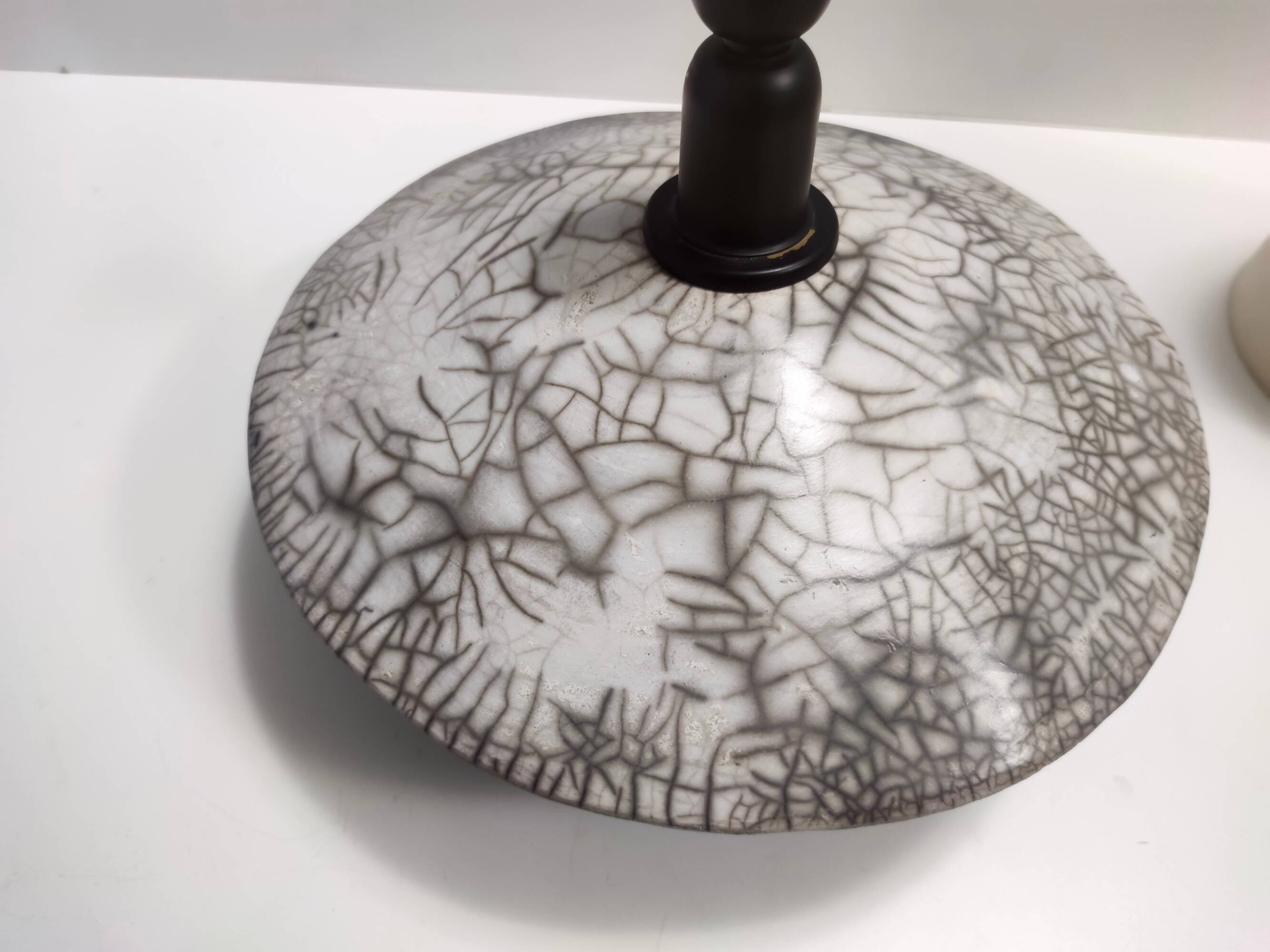 Postmodern Handmade Grey Raku Ceramic Table Lamp, Signed, Italy